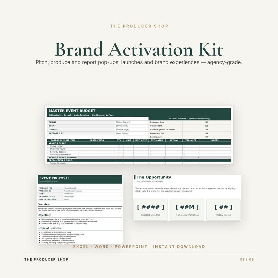 Brand Activation Kit, event production template by The Producer Shop