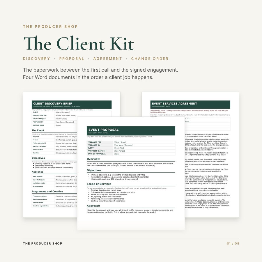 The Client Kit, event production template by The Producer Shop