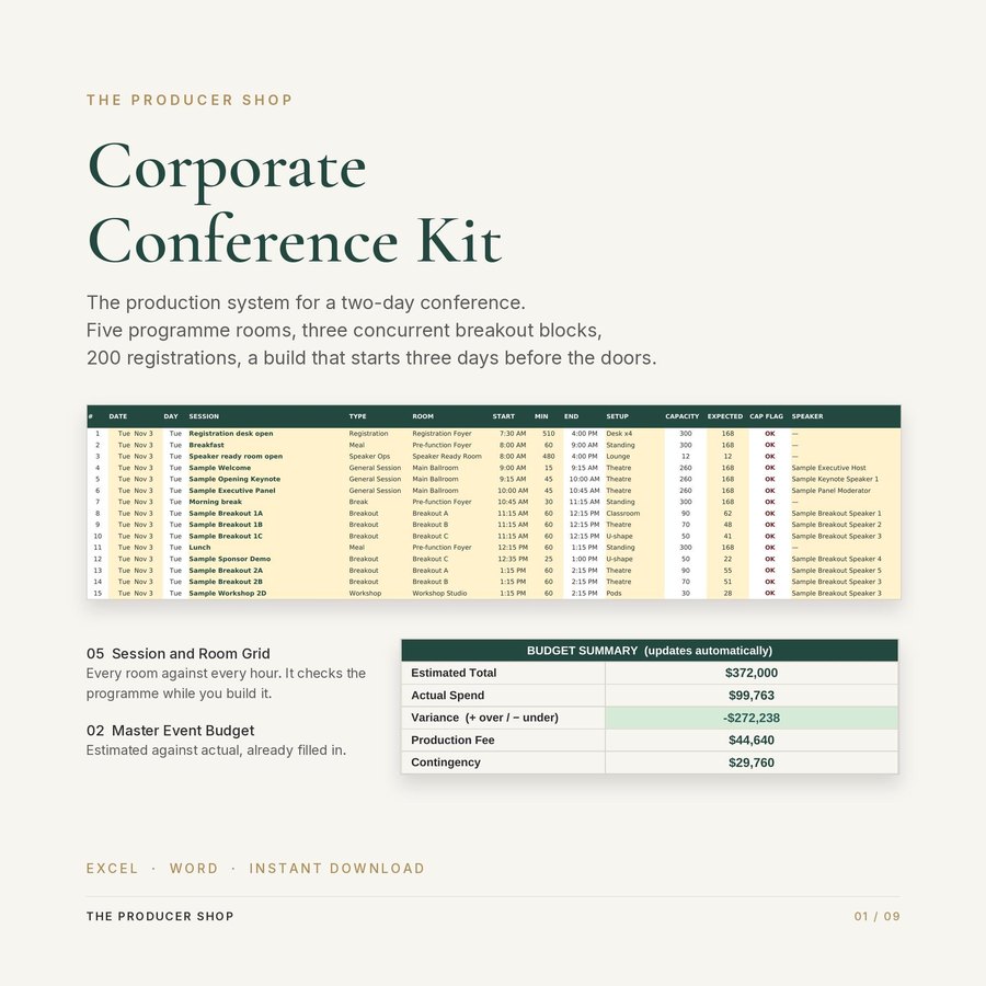 Corporate Conference Kit, event production template by The Producer Shop