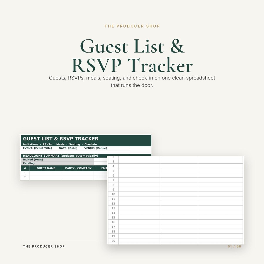 Guest List and RSVP Tracker, event production template by The Producer Shop