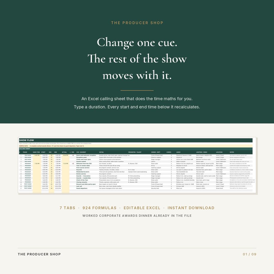 Run of Show, event production template by The Producer Shop