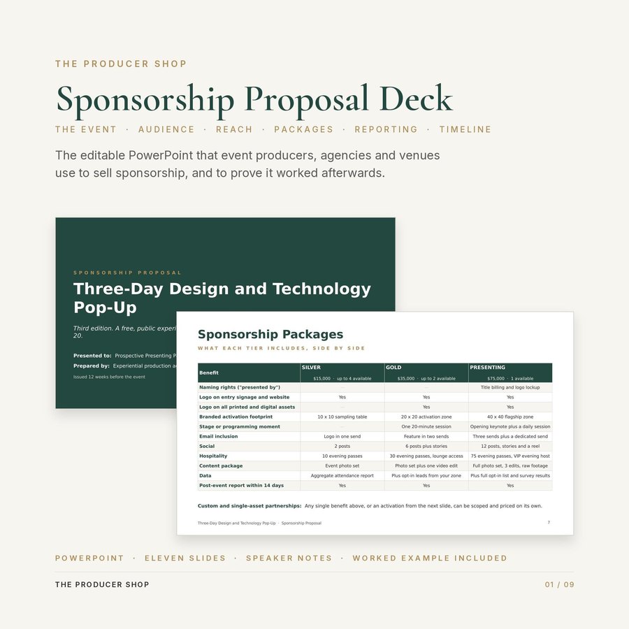 Sponsorship Proposal Deck, event production template by The Producer Shop