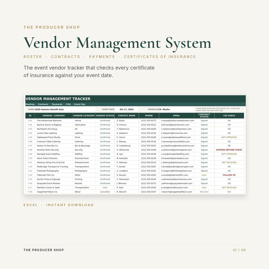 Vendor Management System, event production template by The Producer Shop